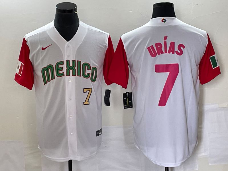 Men 2023 World Cub Mexico #7 Urias White pink Nike MLB Jersey22